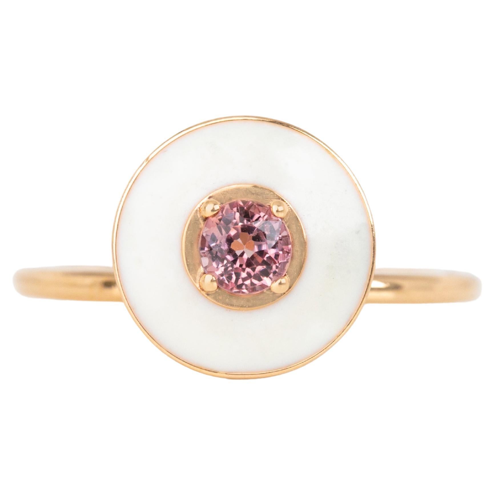 For Sale:  14k Gold Art Deco Stlye Enameled 0.30 Ct Pink Sapphire Cocktail Ring