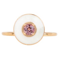 14k Gold Art Deco Stlye Enameled 0.30 Ct Pink Sapphire Cocktail Ring