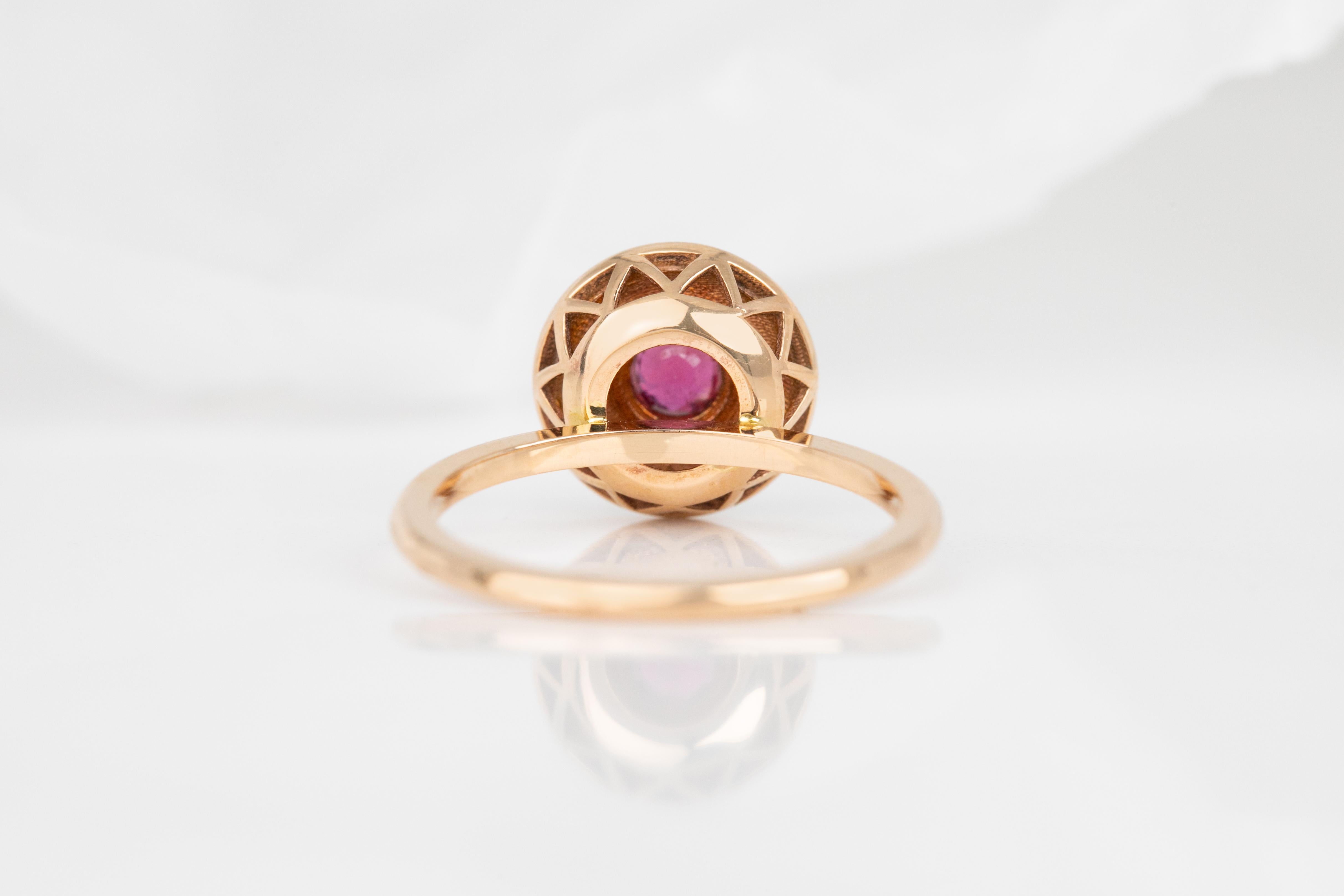 For Sale:  14k Gold Art Deco Stlye Enameled 0.30 Ct Ruby Cocktail Ring 12