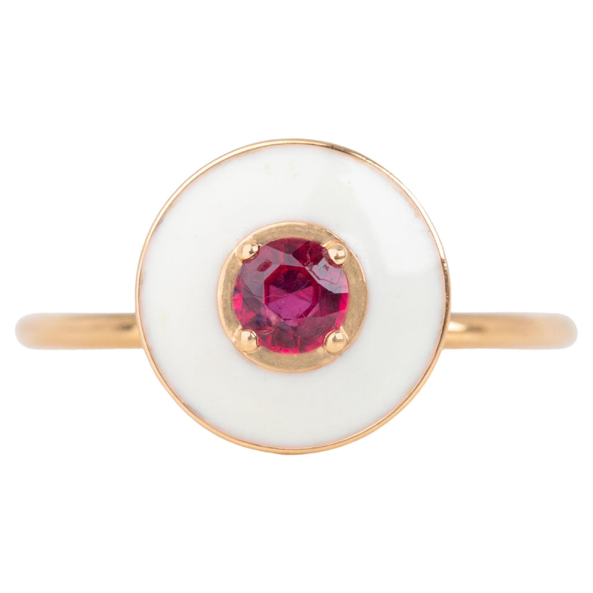 For Sale:  14k Gold Art Deco Stlye Enameled 0.30 Ct Ruby Cocktail Ring