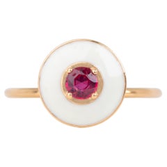 Anello da cocktail con rubino smaltato da 0,30 carati in oro 14k Art Deco