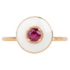 14k Gold Art Deco Stlye Enameled 0.30 Ct Ruby Cocktail Ring