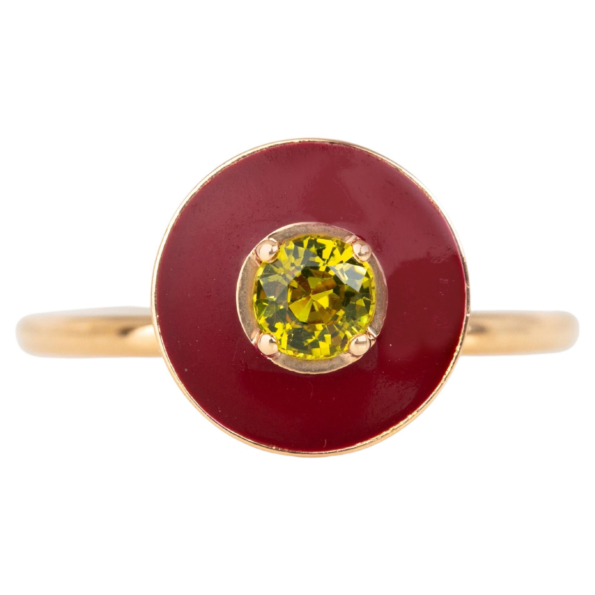 14k Gold Art Deco Stlye Enameled 0.30 Ct Yellow Sapphire Cocktail Ring