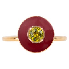 14k Gold Art Deco Stlye Enameled 0.30 Ct Yellow Sapphire Cocktail Ring