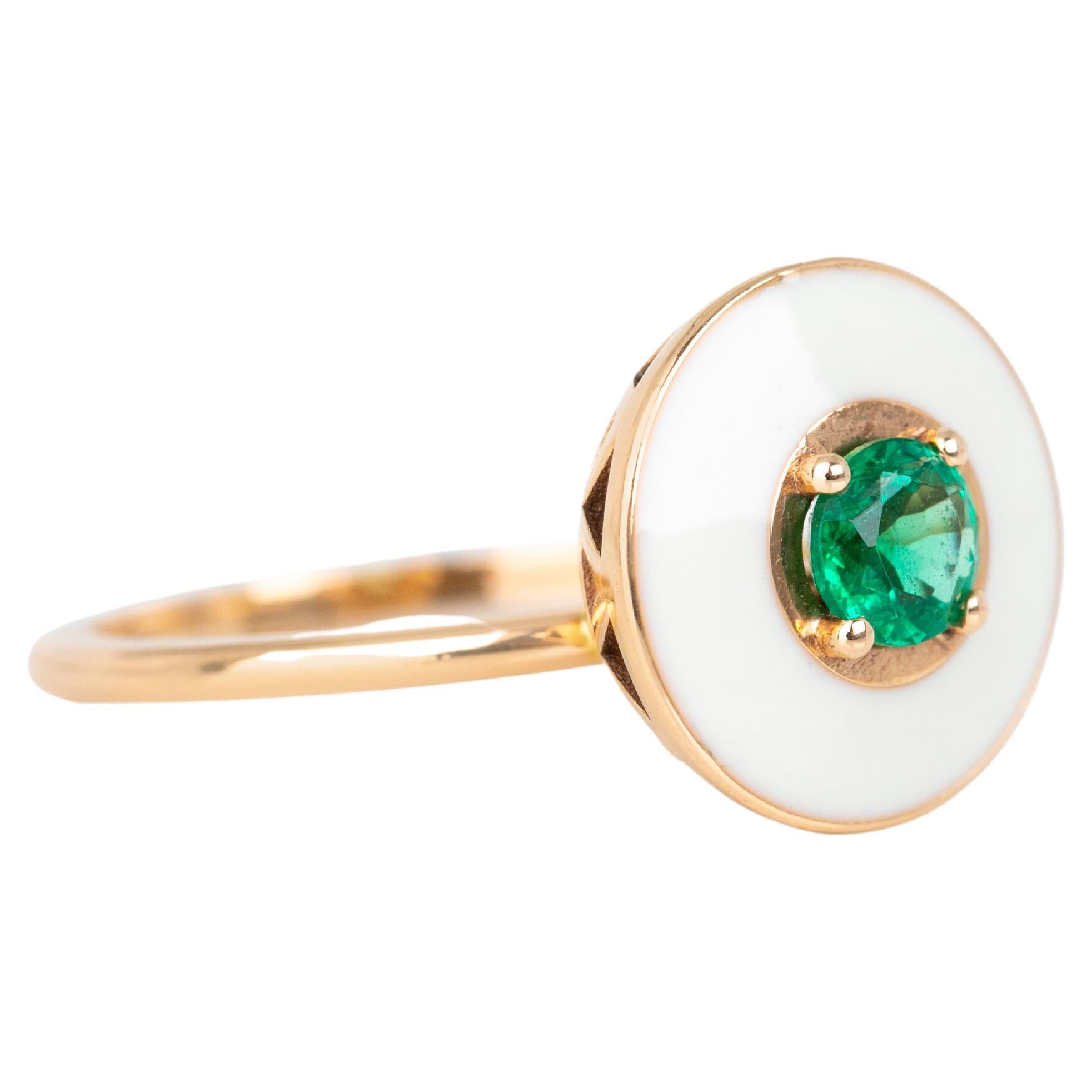 For Sale:  14k Gold Art Deco Stlye Enameled 0.38 Ct Emerald Cocktail Ring 2