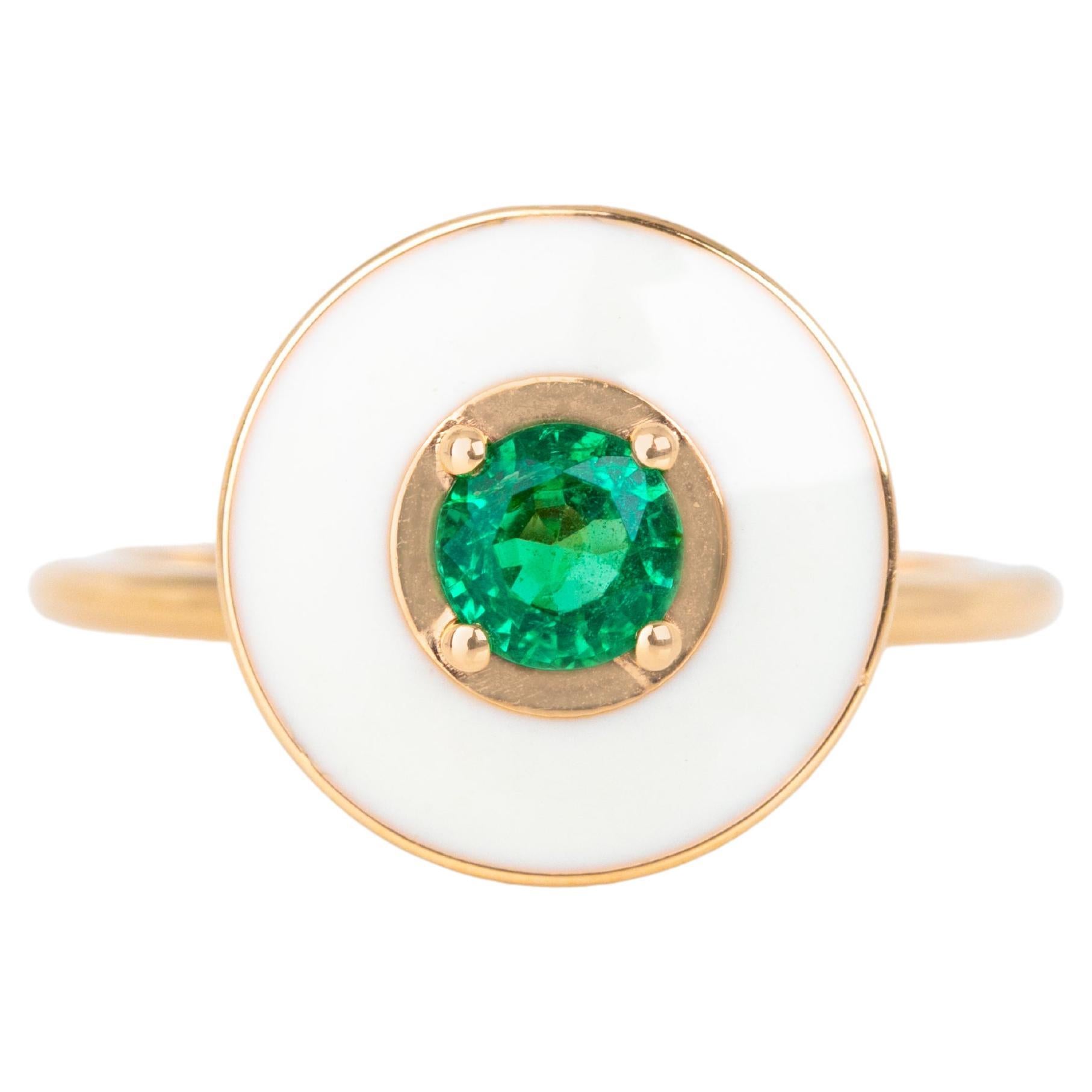 For Sale:  14k Gold Art Deco Stlye Enameled 0.38 Ct Emerald Cocktail Ring