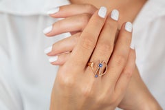 14K Gold Art Deco Style 0.18 Ct Diamond Lapis Enameled Cocktail Ring