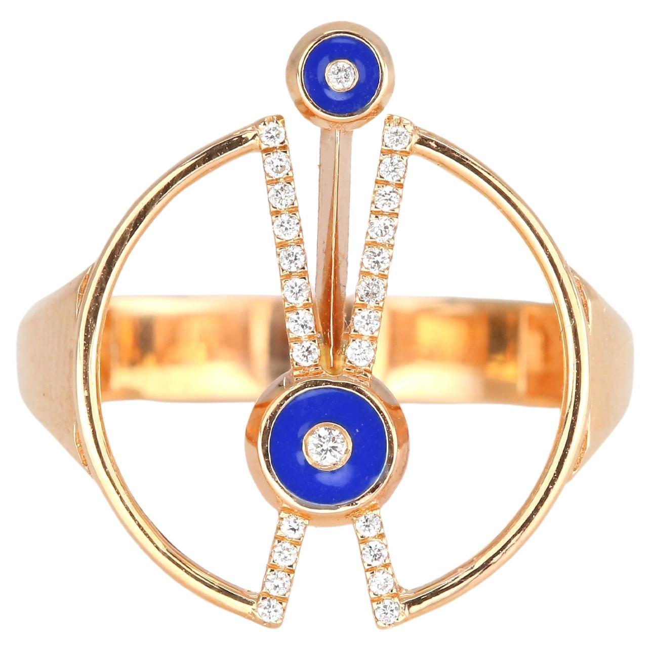 For Sale:  14K Gold Art Deco Style 0.18 Ct Diamond Lapis Enameled Cocktail Ring