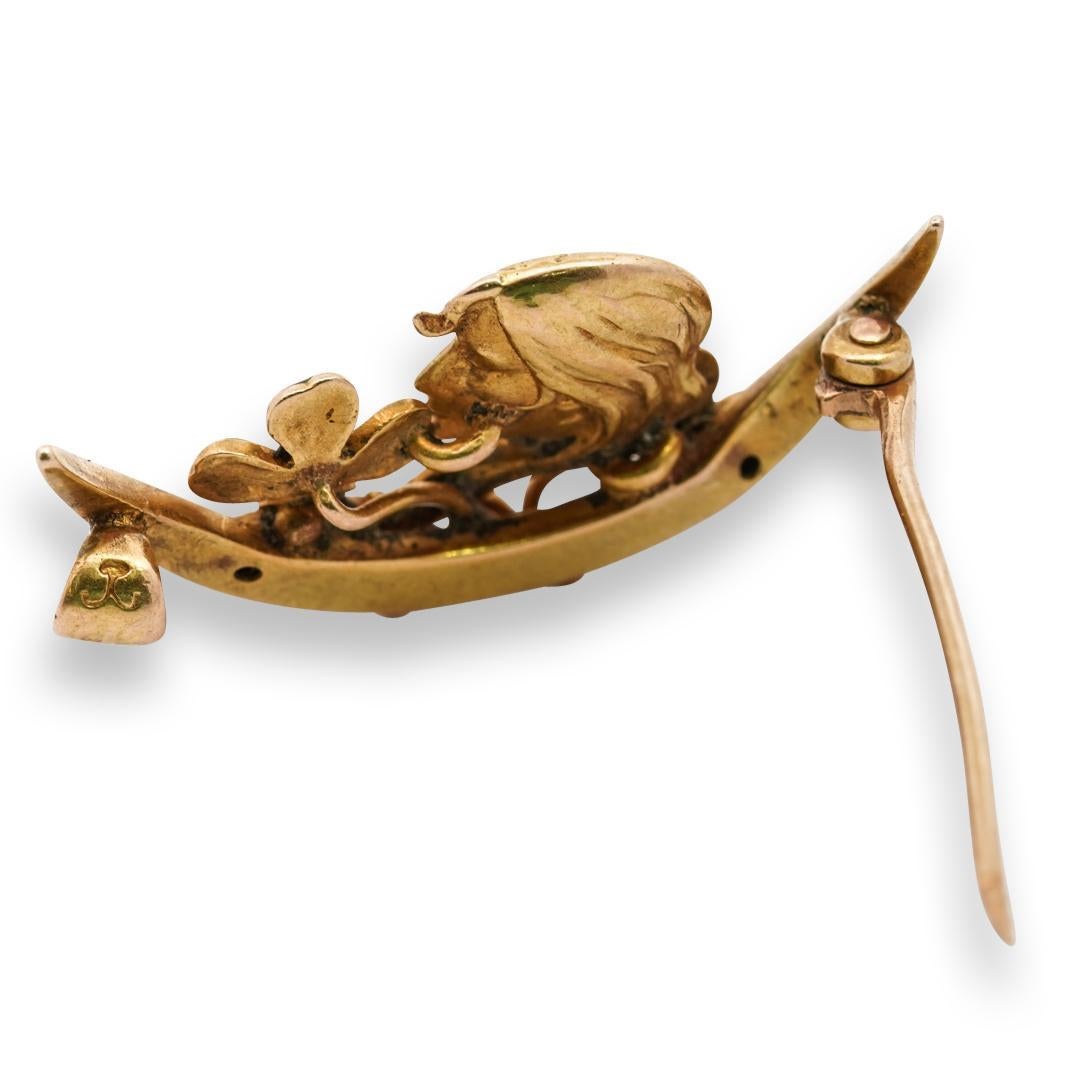 14K Gold Art Nouveau Stick Pin with Enamel and Pearl Accents Early 20th Century For Sale 1