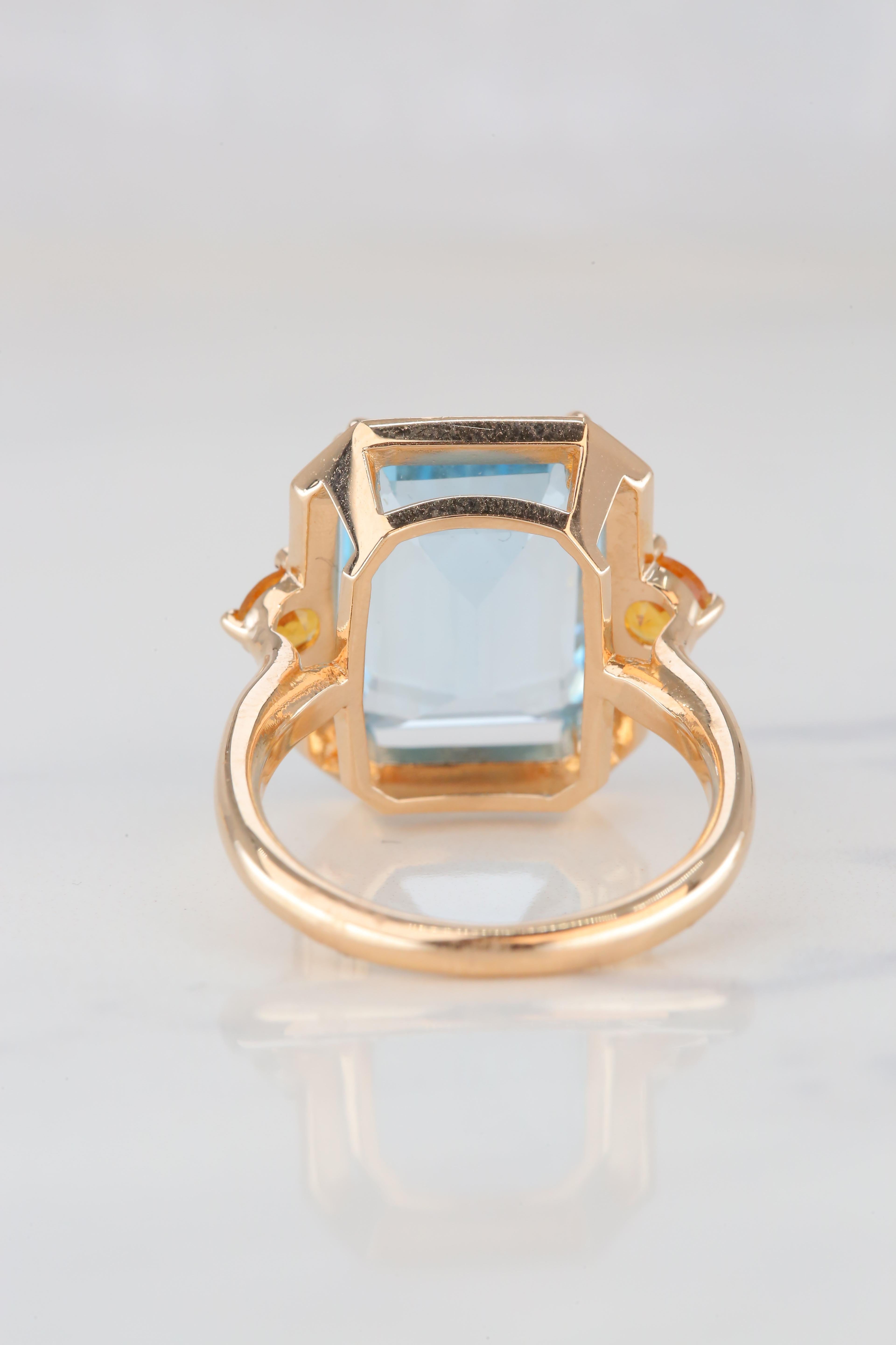 For Sale:  14K Gold Artdeco Style Enameled Cocktail Ring with 5.68 Ct Sky Topaz and Citrine 12