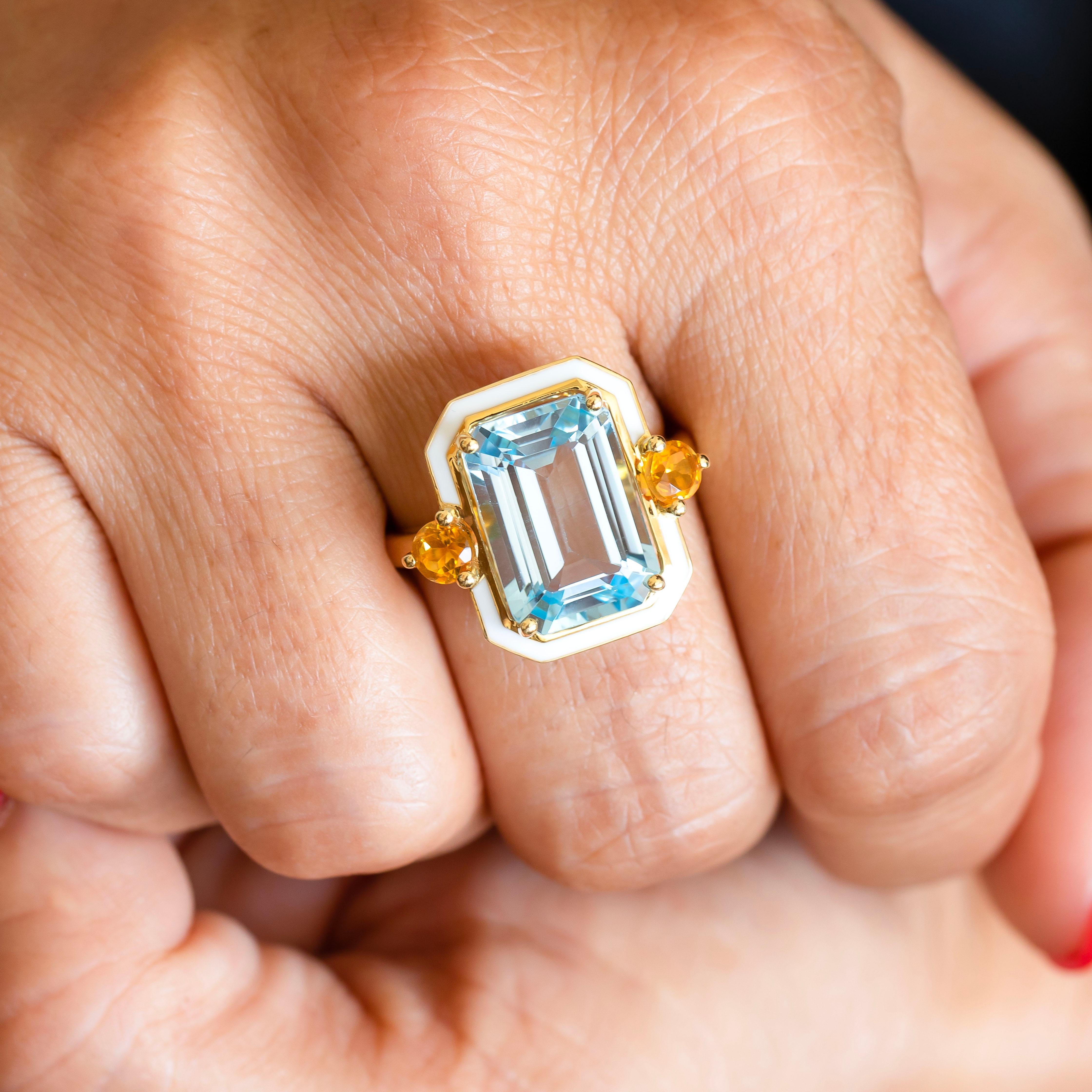 14K Gold Artdeco Style Enameled Cocktail Ring with 6-7.00 ct Sky Topaz and Citrine

This ring was made with quality materials and excellent handwork. I guarantee the quality assurance of my handwork and materials. It is vital for me that you are