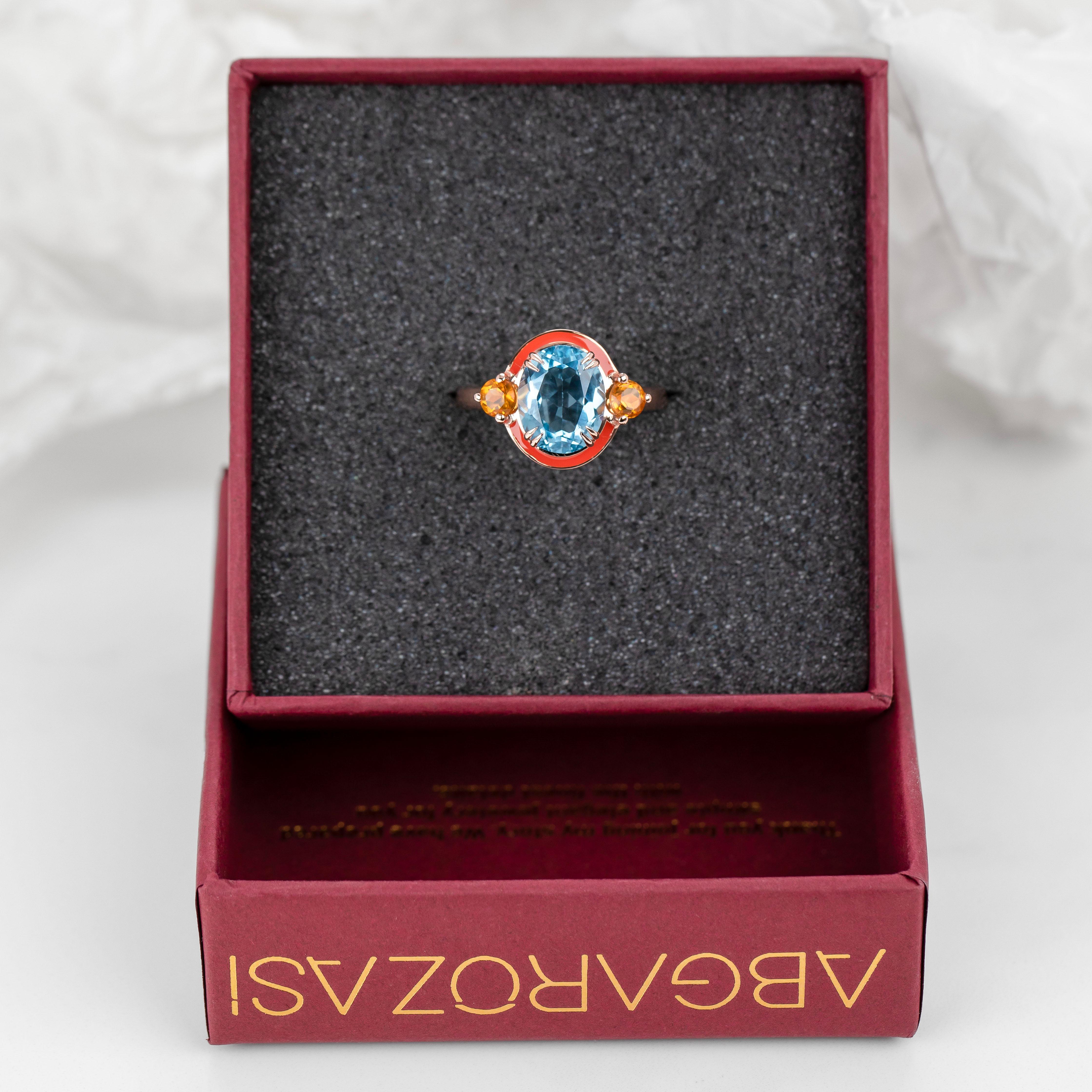 14K Gold Artdeco Style Enameled Cocktail Ring with Sky Topaz and Citrine Stone For Sale 1