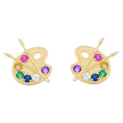 14k Gold Artist Palette Earrings studs.