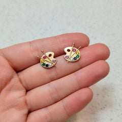 14k Gold Artist Palette Paint Earrings studs.