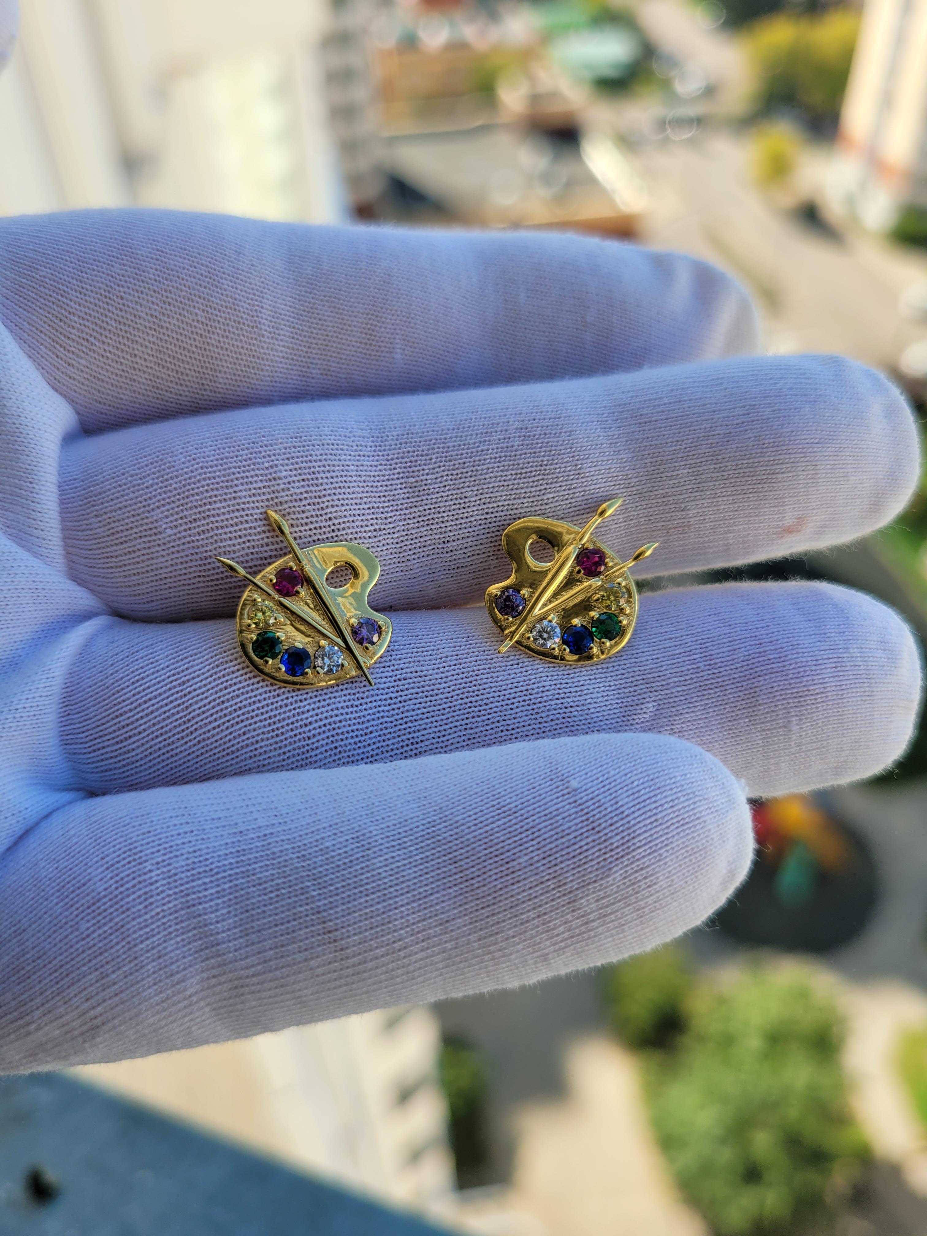 Boucles d'oreilles en or 14k Artistics Palette Paint studs. en vente 3
