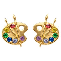 14k Gold Artist Palette Paint Earrings studs.
