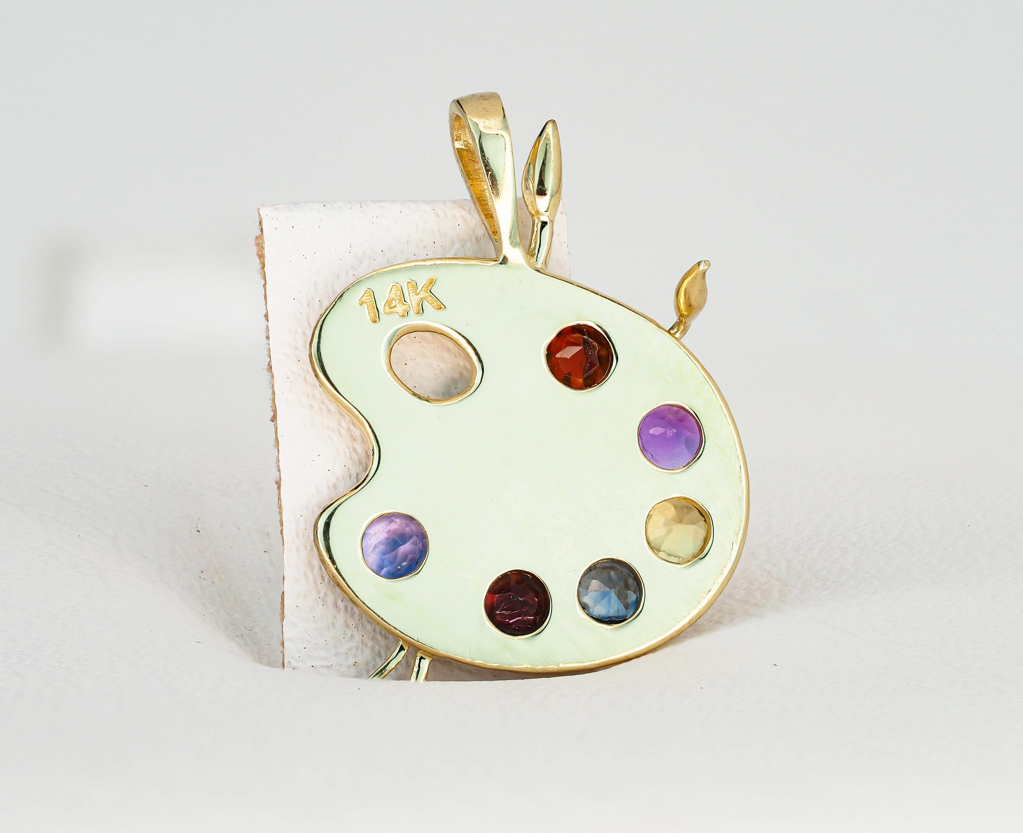 14k Gold Artist Palette Pendant.  In New Condition For Sale In Istanbul, TR