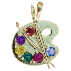 14k Gold Artist Palette Pendant.