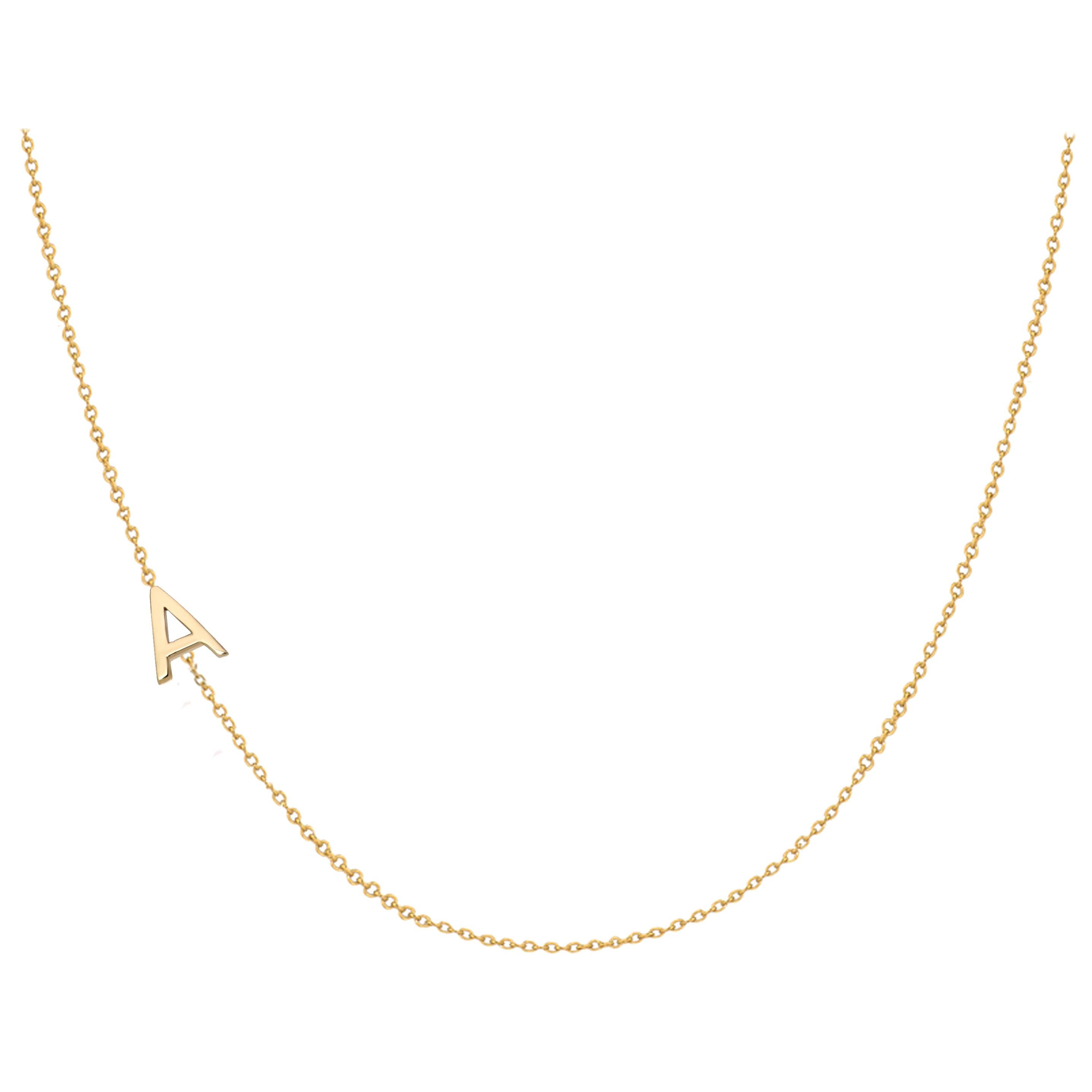 14 Karat Gold Asymmetrical Initial Necklace, A For Sale