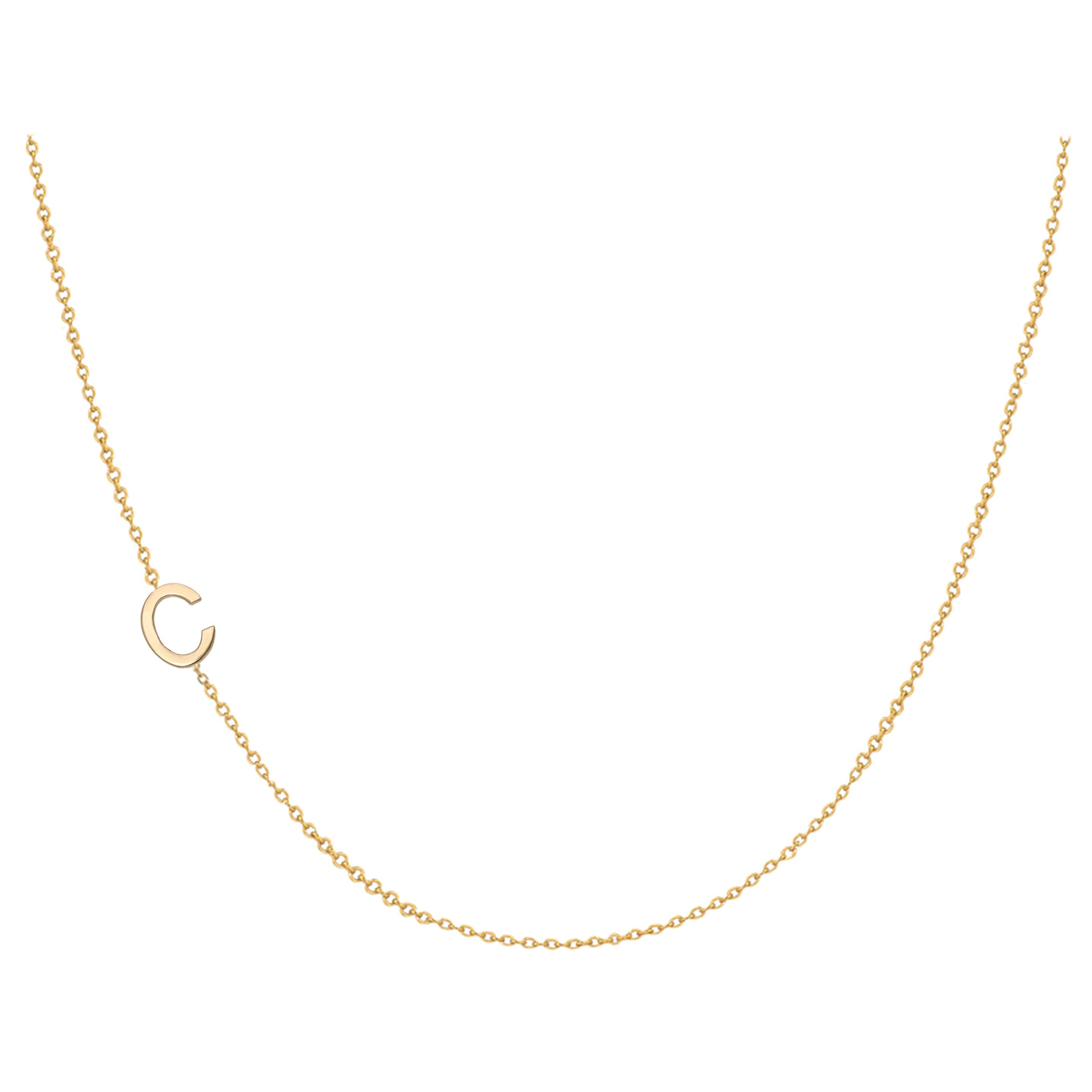 14 Karat Gold Asymmetrical Initial Necklace, C For Sale