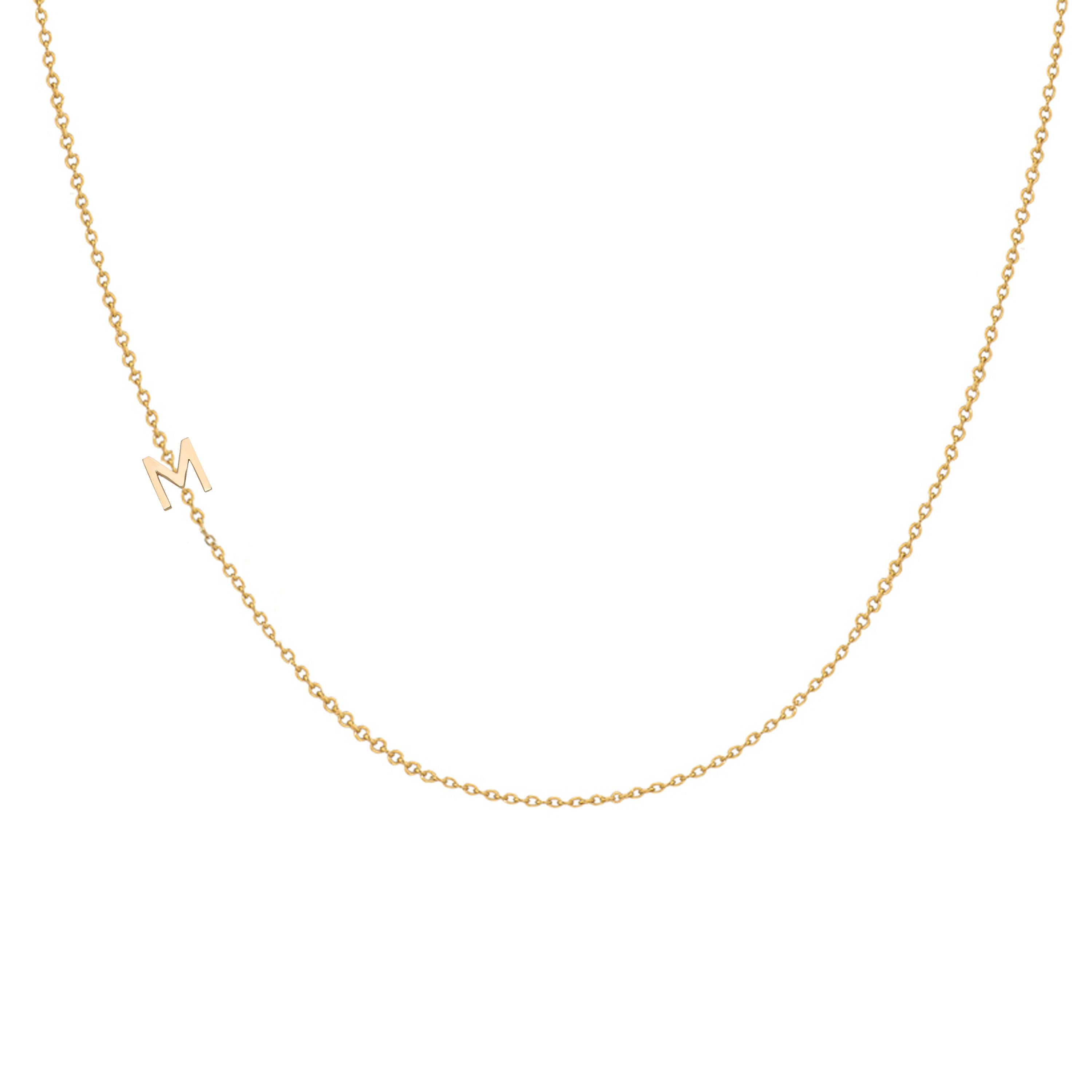 14 Karat Gold Asymmetrical Initial Necklace, M For Sale 3