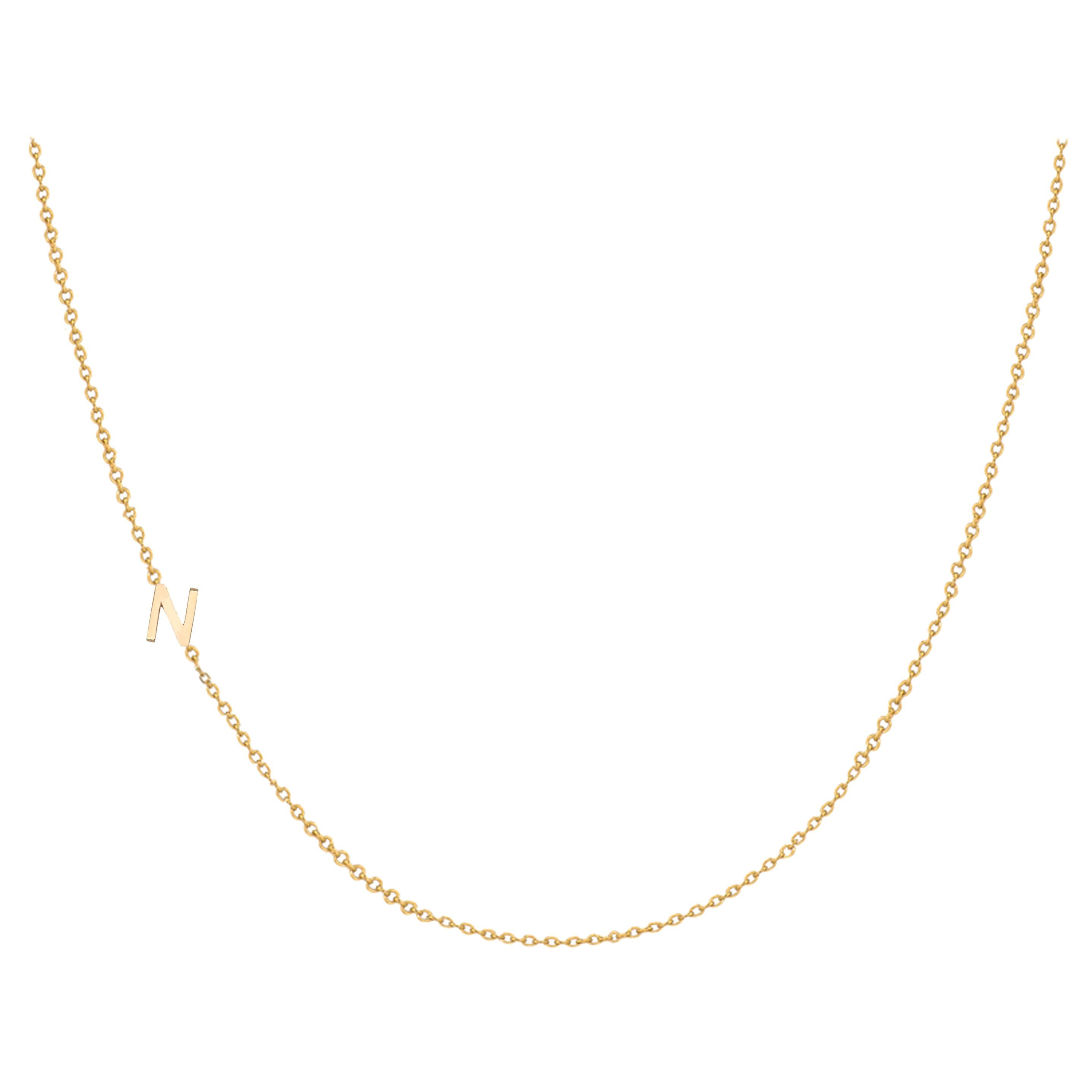 14 Karat Gold Asymmetrical Initial Necklace, N For Sale