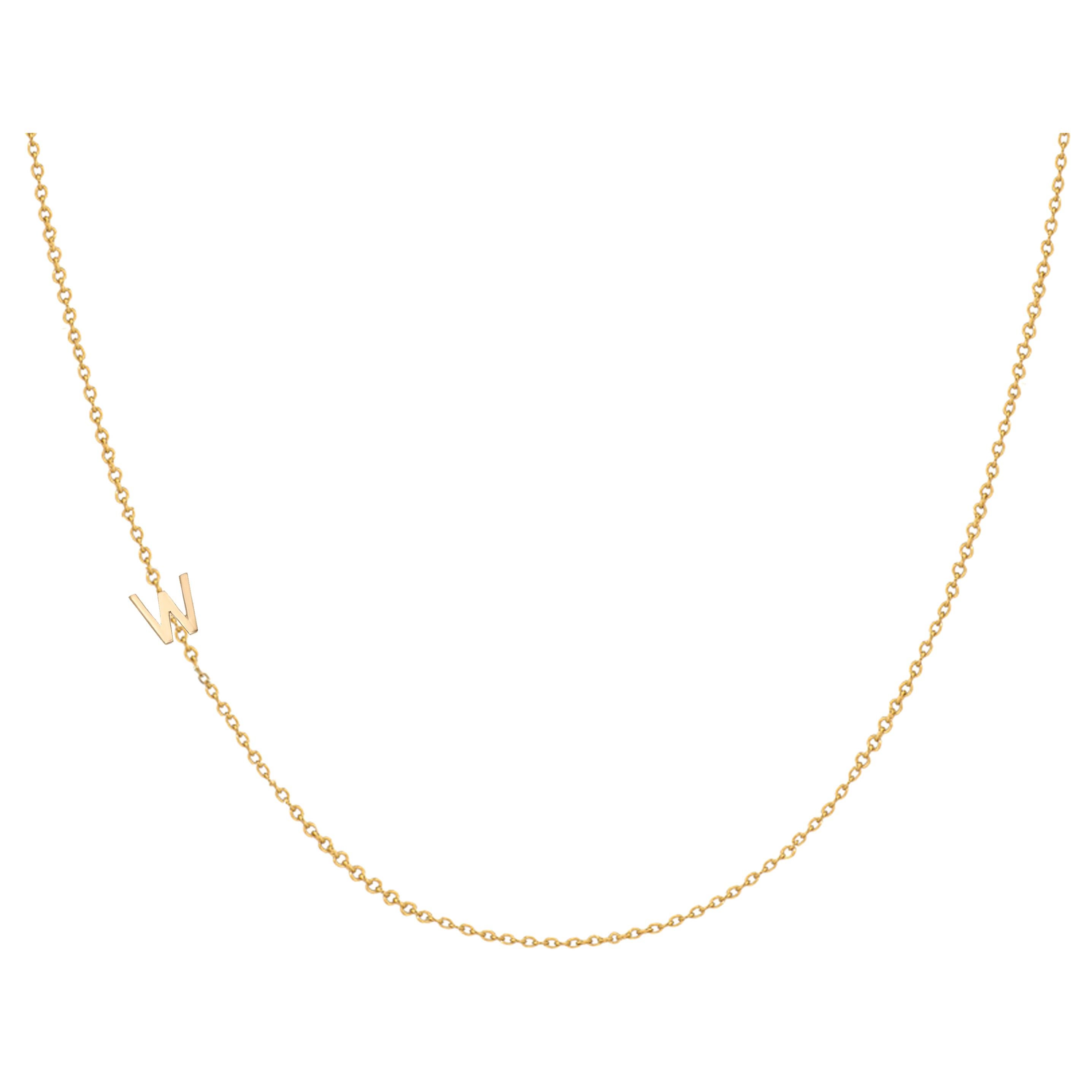14 Karat Gold Asymmetrical Initial Necklace, W For Sale