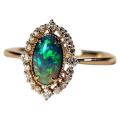 Bague de fiançailles en or 14K avec diamant et opale noire australienne