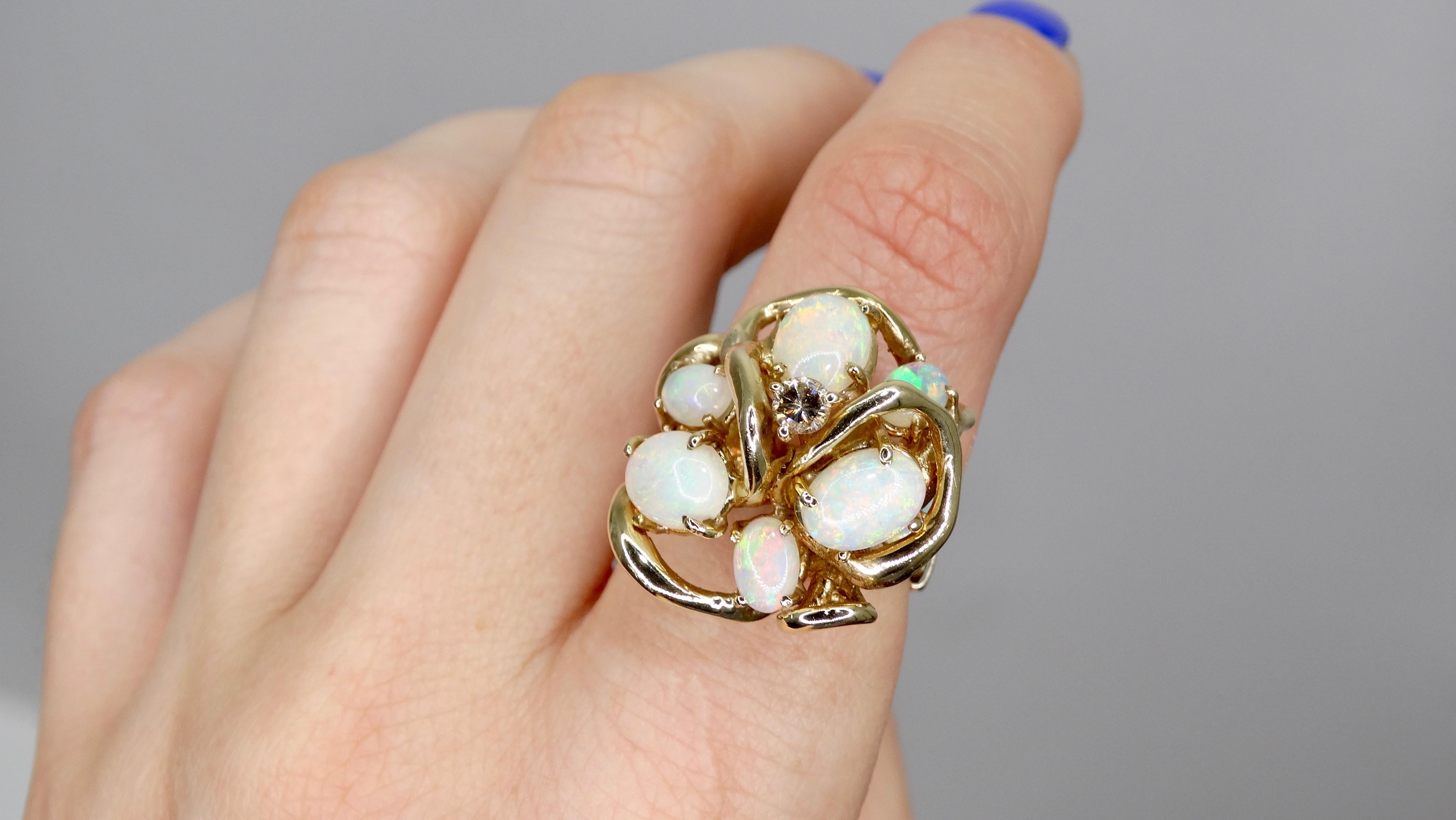 Australian Opal & Diamond Cluster Ring  For Sale 2