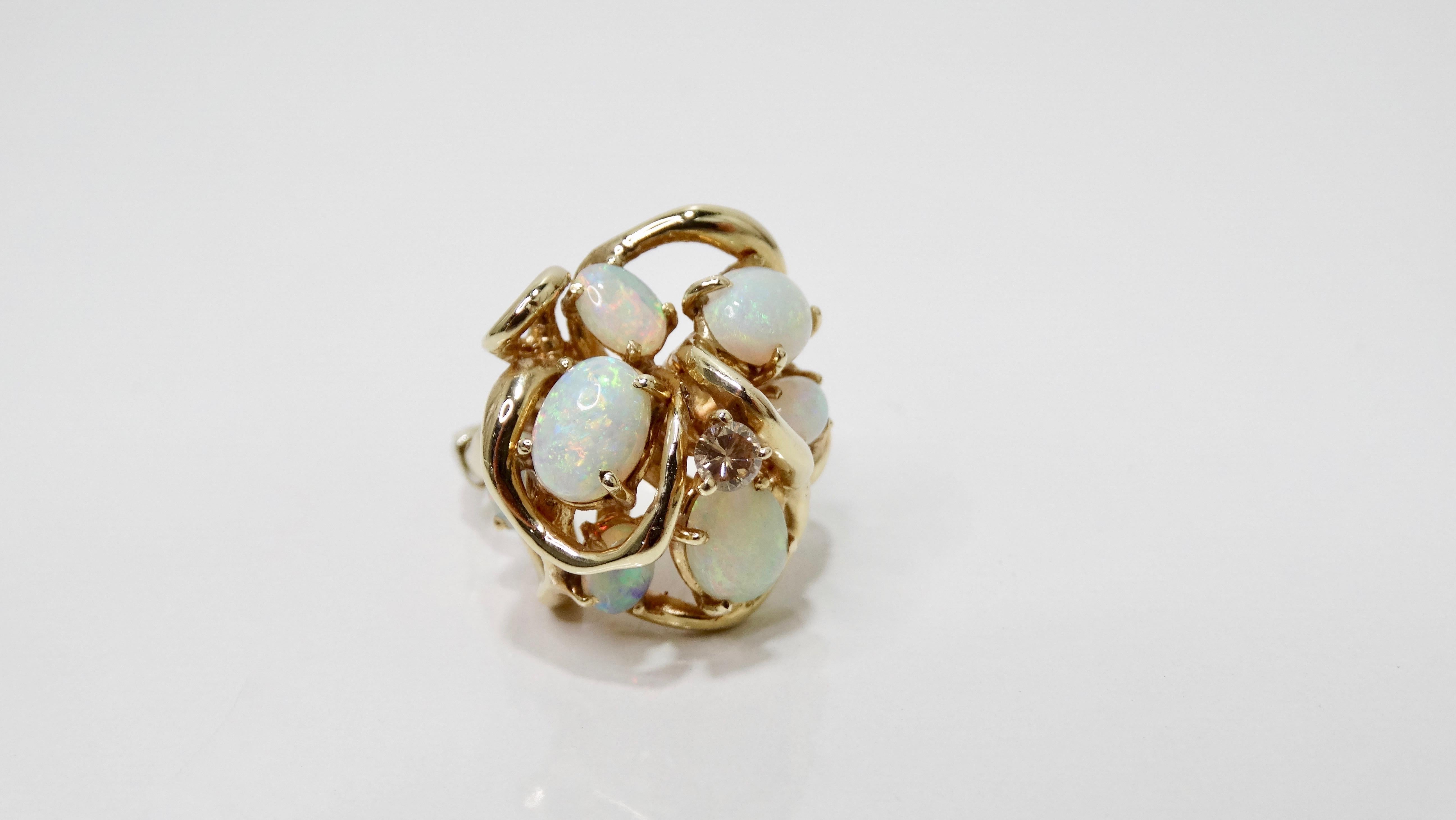 Australian Opal & Diamond Cluster Ring  For Sale 3