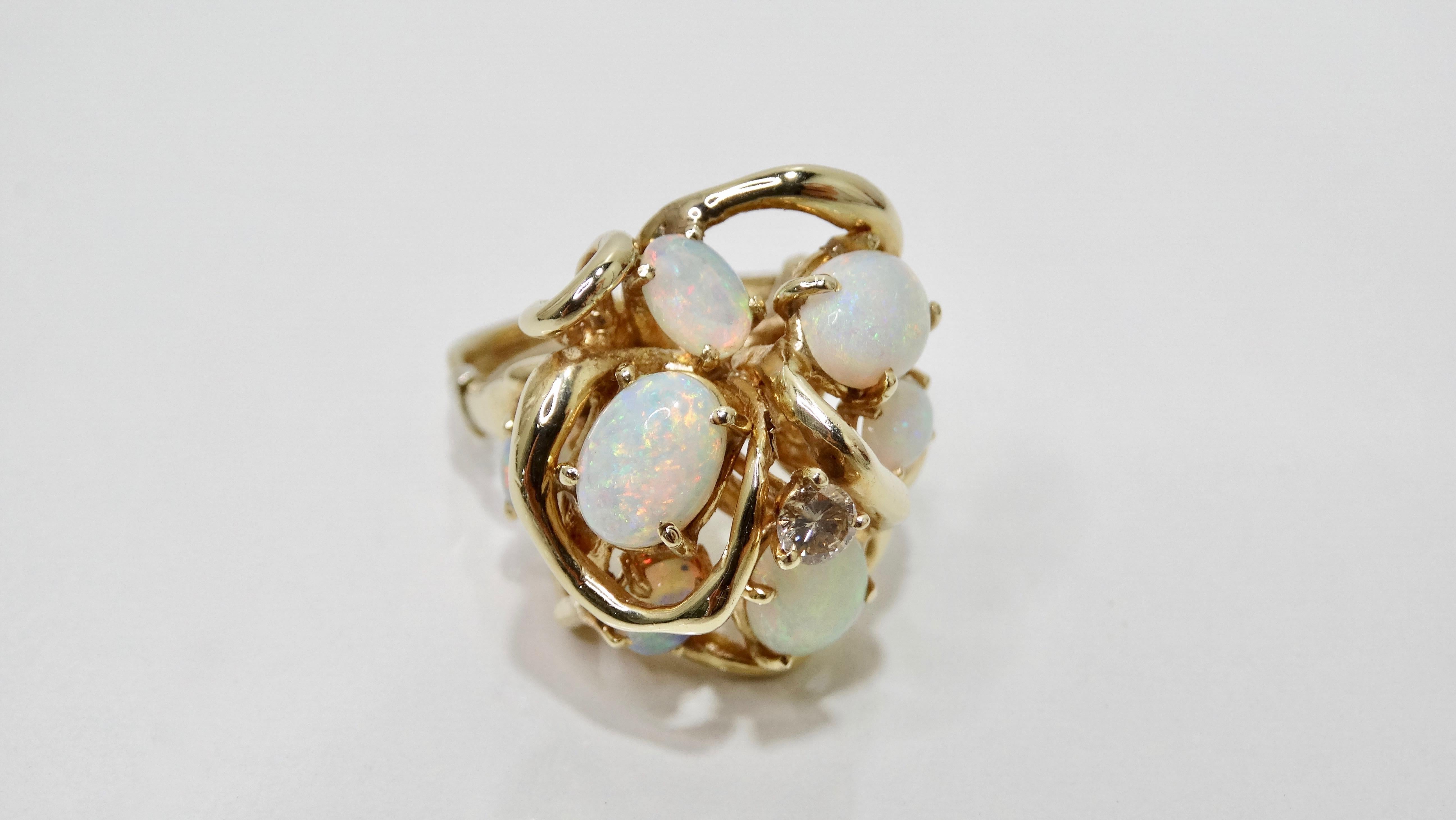 opal diamond cluster ring