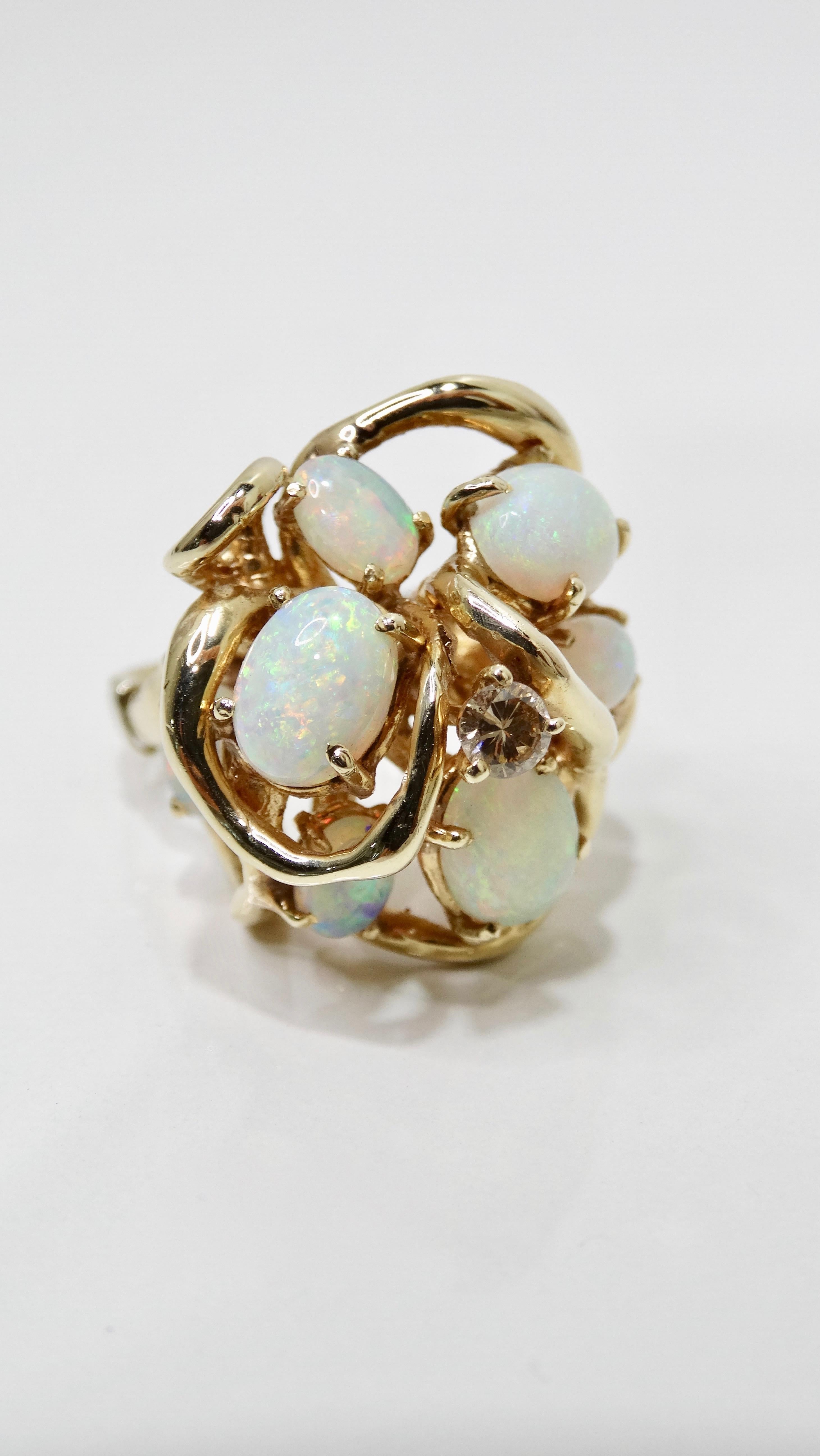 Oval Cut Australian Opal & Diamond Cluster Ring  For Sale