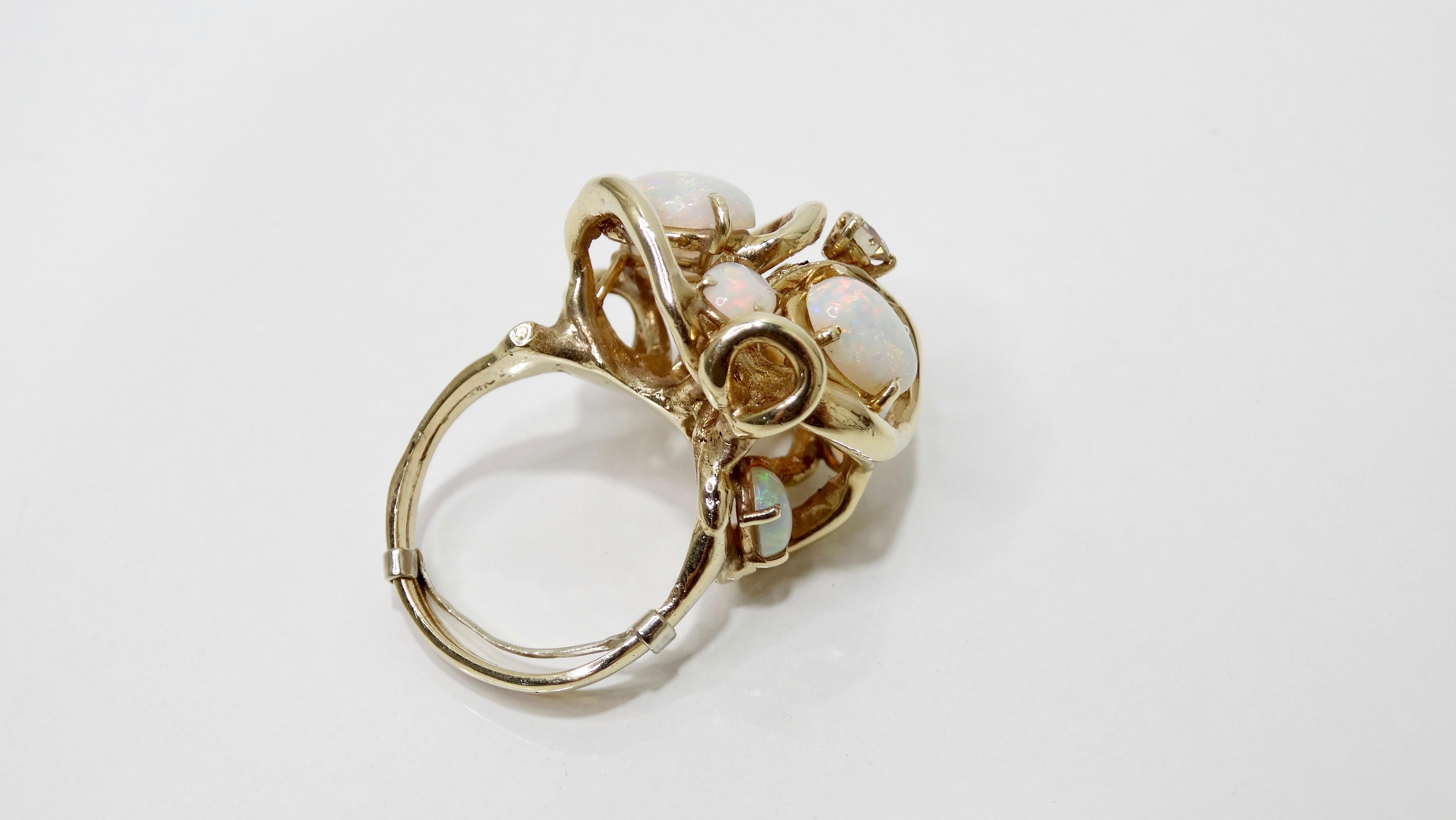 Australian Opal & Diamond Cluster Ring  In Good Condition For Sale In Scottsdale, AZ