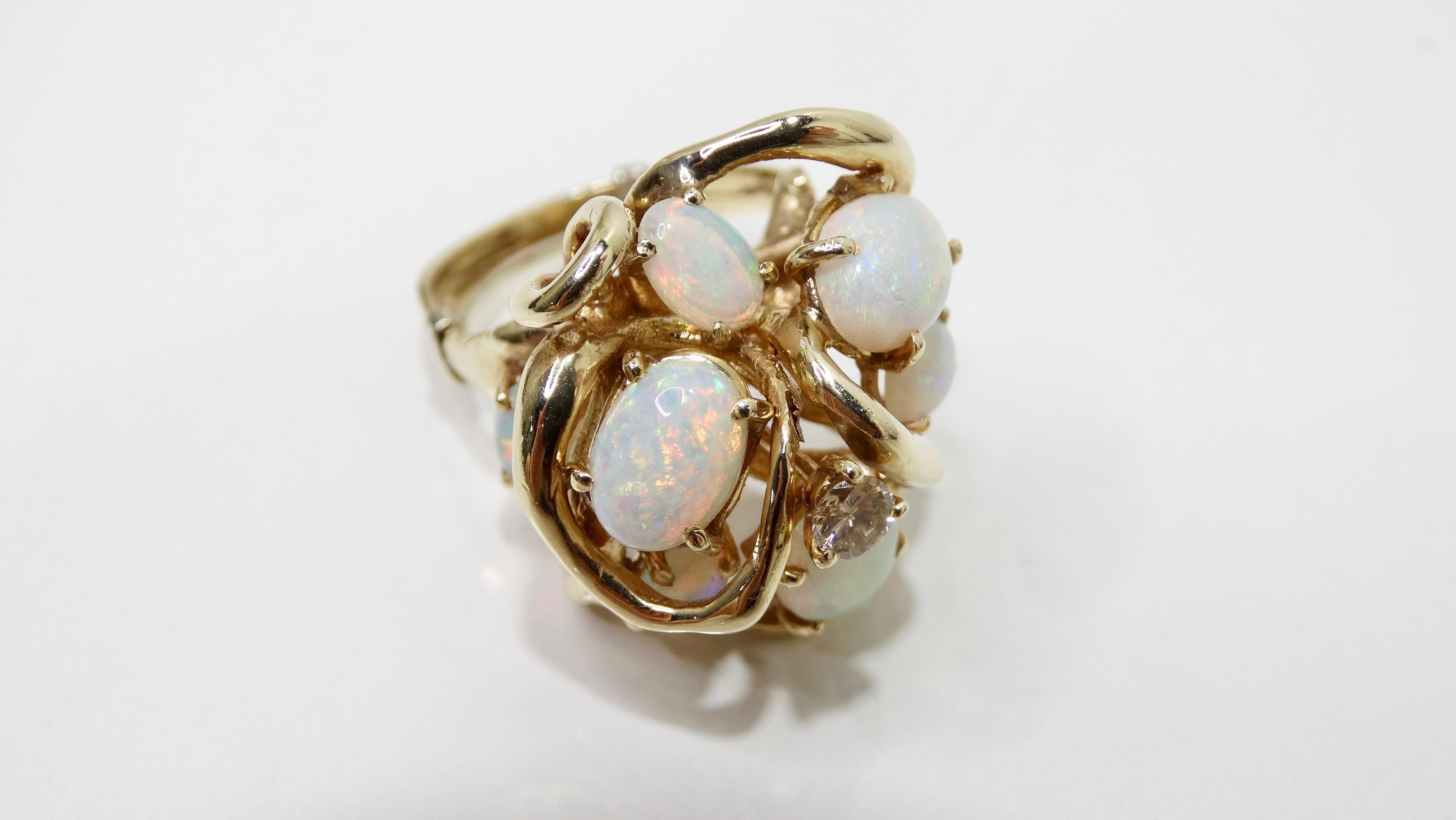 Women's or Men's Australian Opal & Diamond Cluster Ring  For Sale