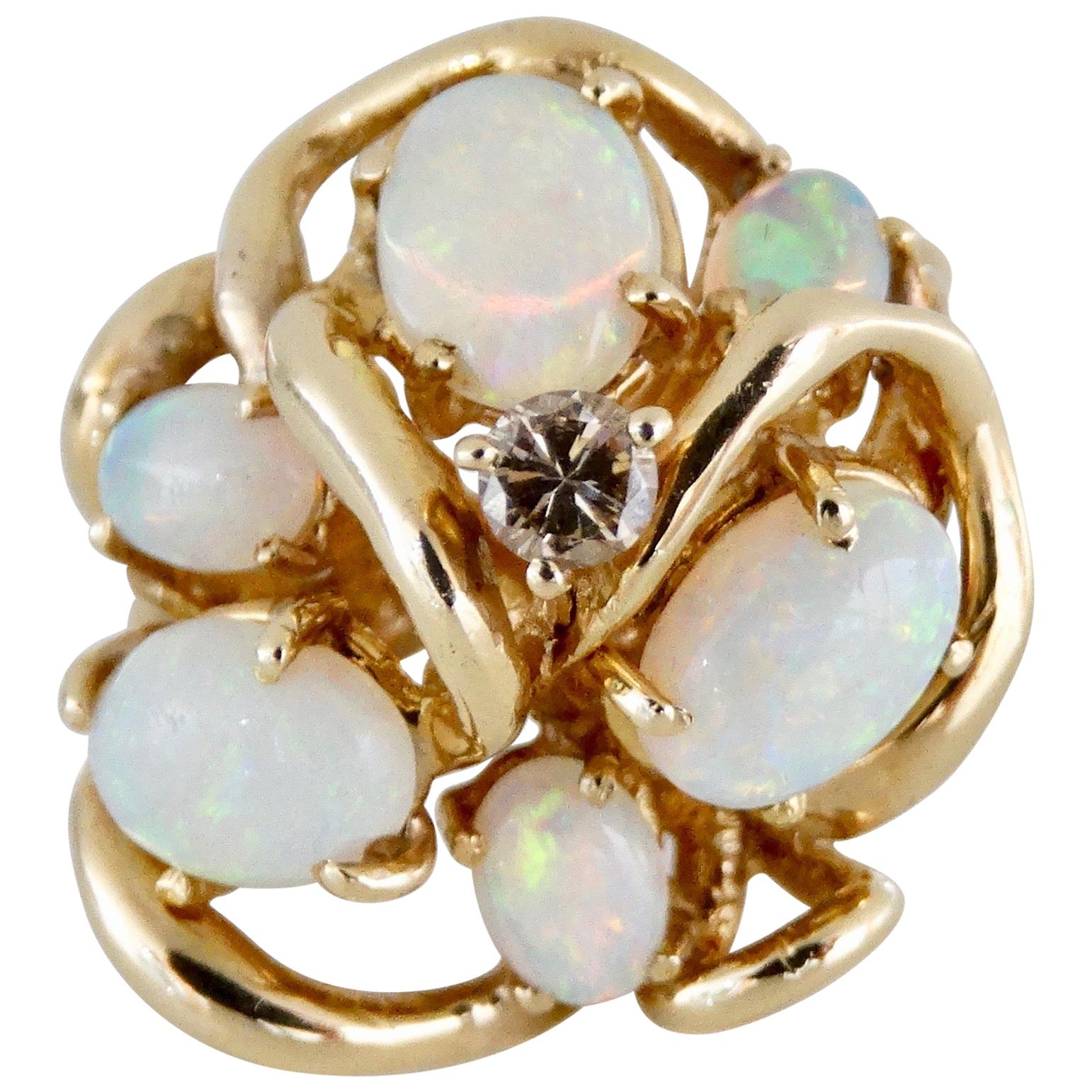 Australian Opal & Diamond Cluster Ring  For Sale