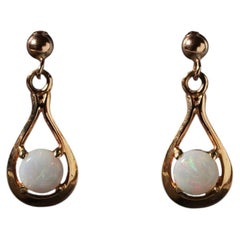 Boucles d'oreilles pendantes en forme de larme, en or 14 carats, avec opale blanche australienne massive en cabochon