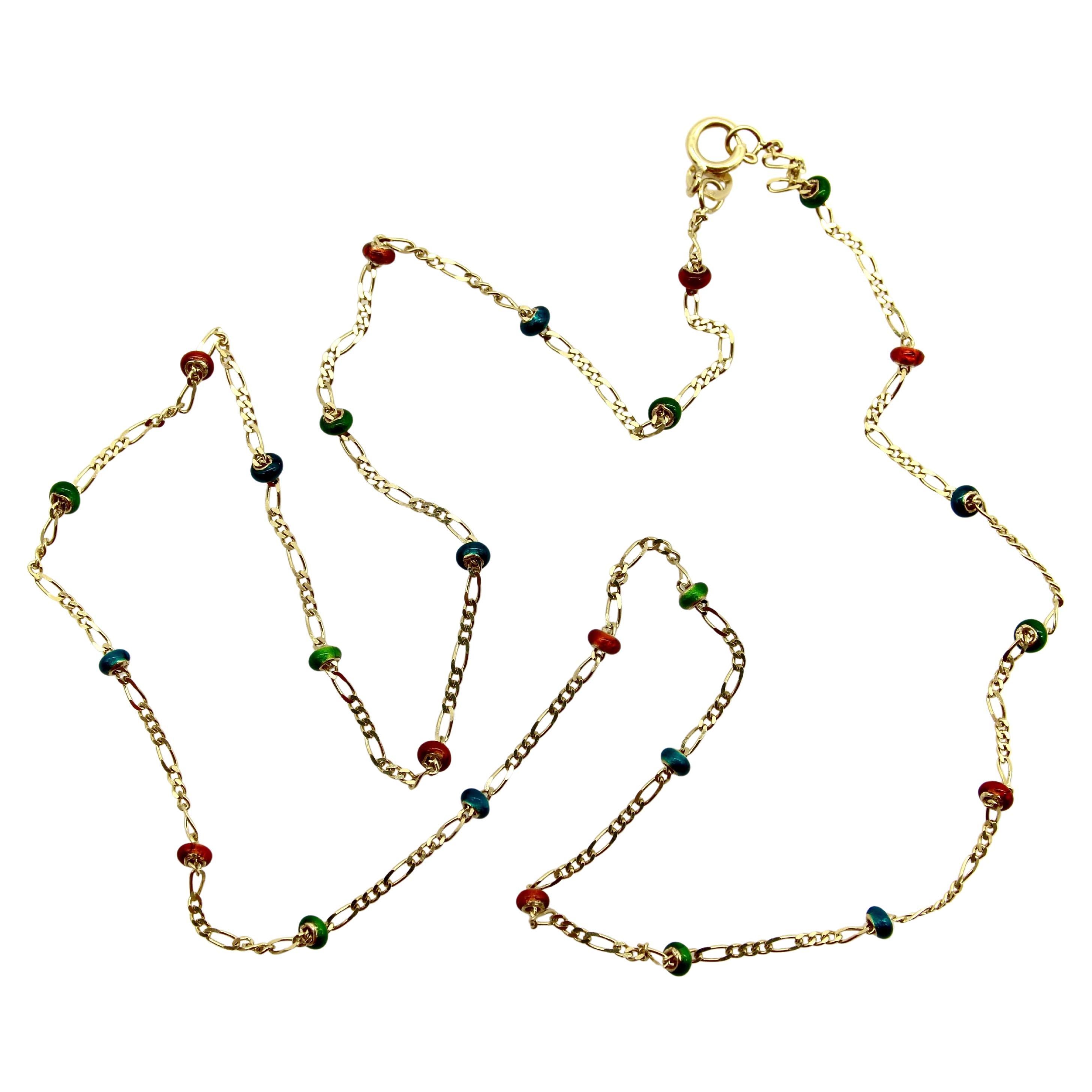 Catena A Link Baby Figaro in oro 14K con perline d'oro smaltate colorate in vendita