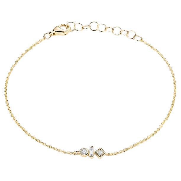 Geometrisches Trio Charm 14K Gold Diamant-Armband