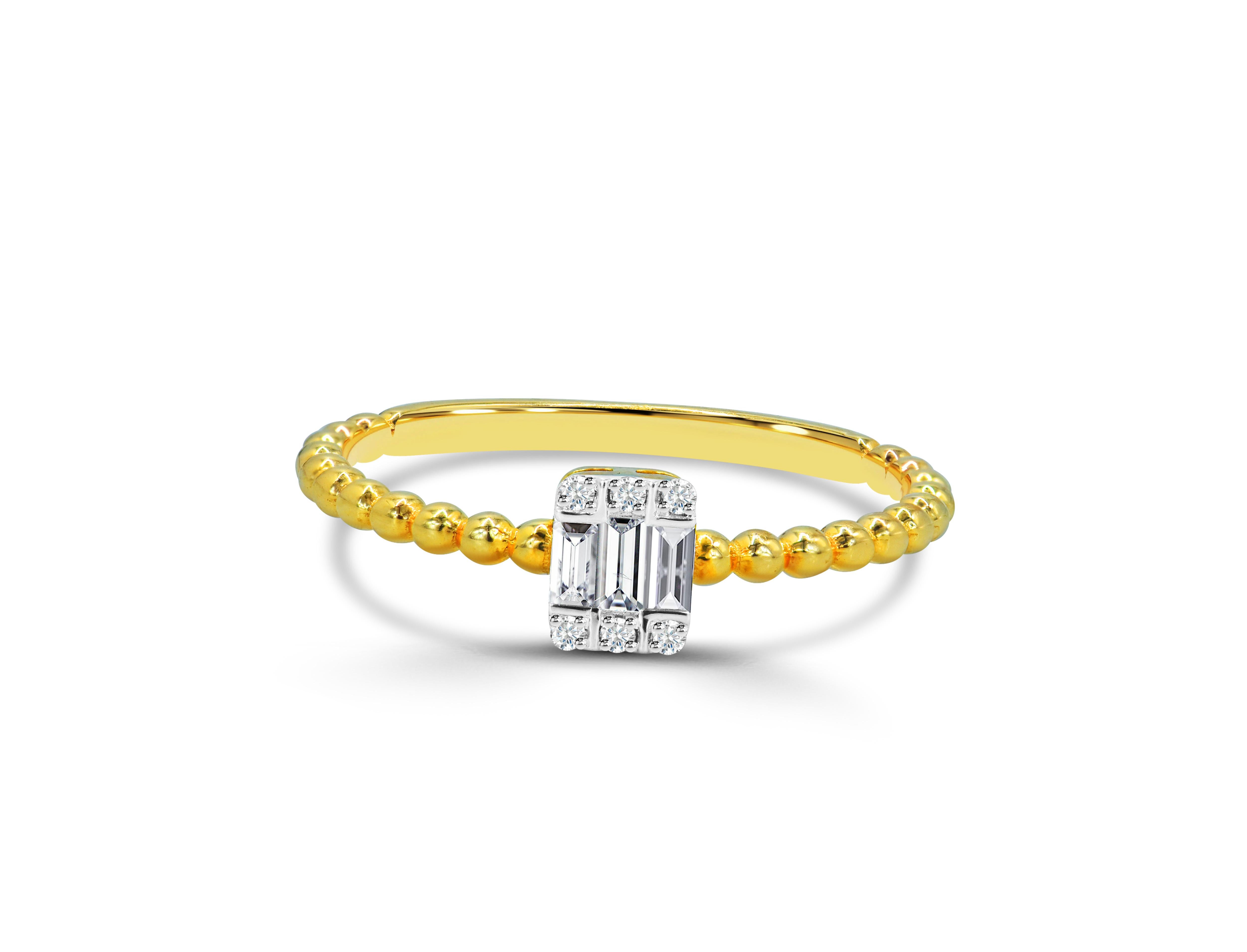 For Sale:  14k Gold Baguette Baguette Diamond Ring Square Diamond Ring Wedding Ring 3