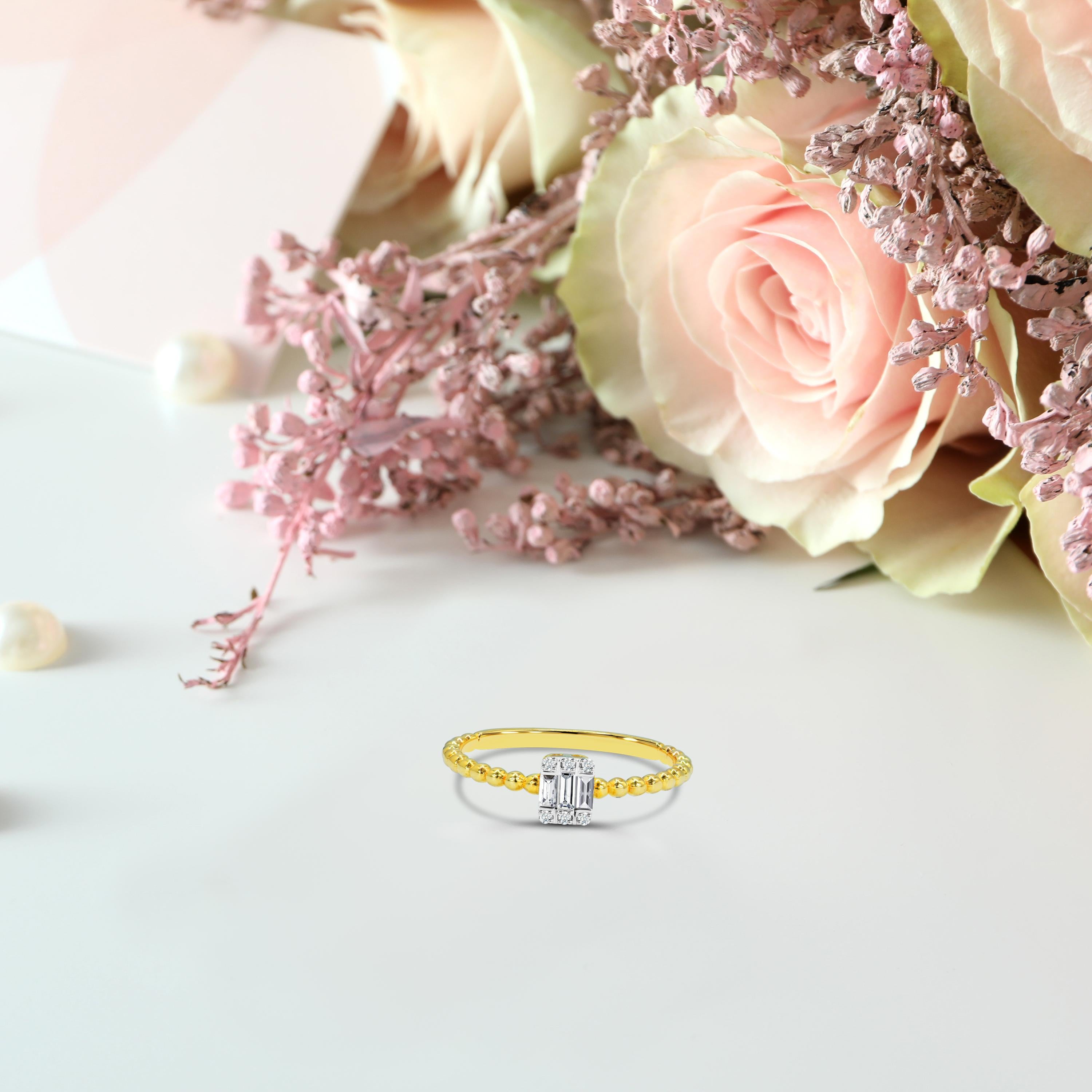For Sale:  14k Gold Baguette Baguette Diamond Ring Square Diamond Ring Wedding Ring 7