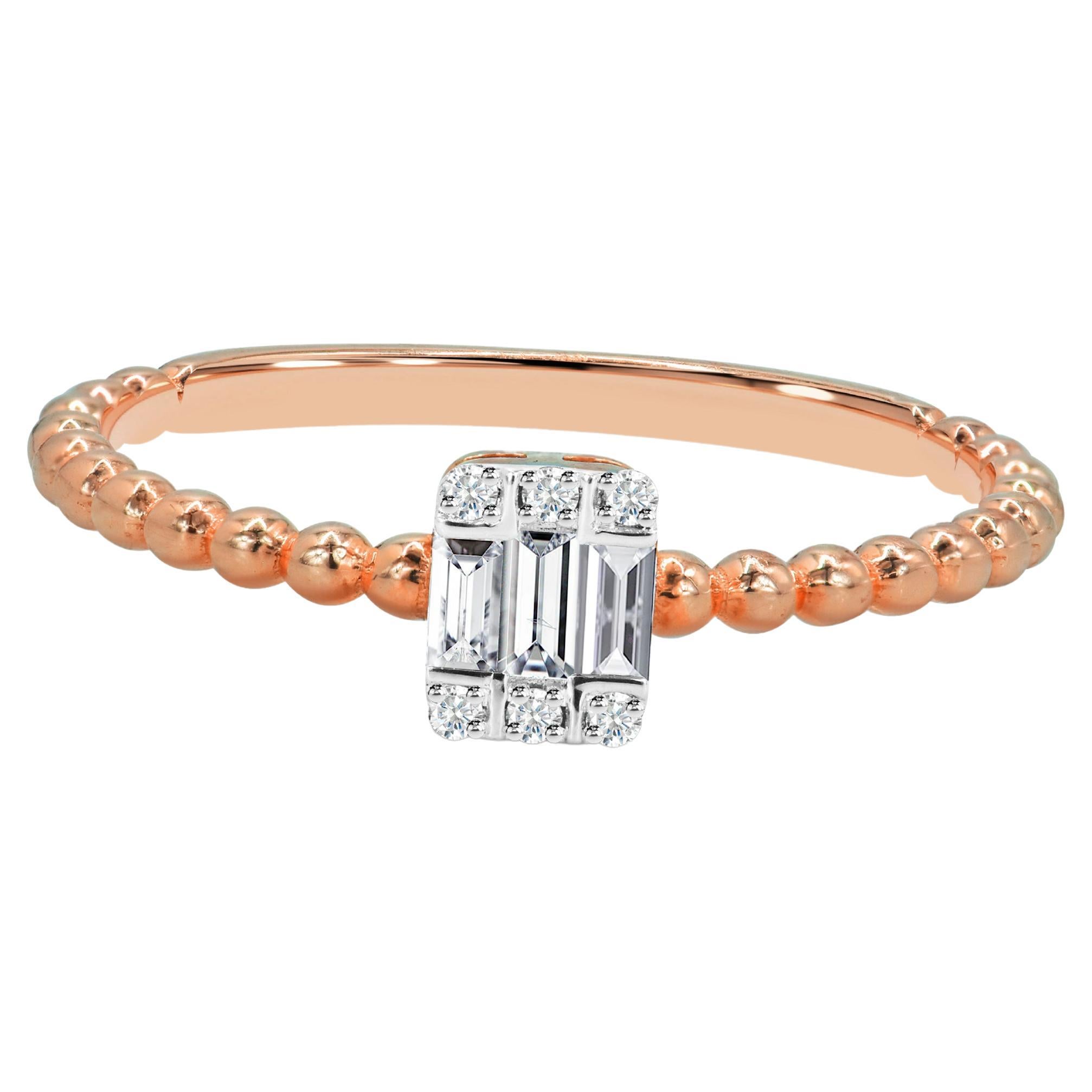 Bague de mariage en or 14 carats avec diamants baguettes et baguettes carrées