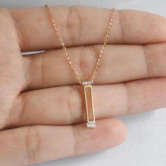 14k Gold Baguette Diamond Charm Pendent Necklace Long Bar Diamond Necklace