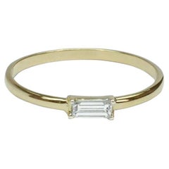 14k Gold Baguette Diamond Engagement Ring Single Diamond Ring