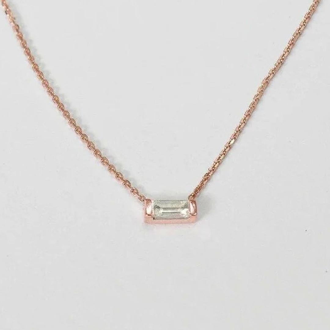 Modern 14k Gold Baguette Diamond Necklace Minimalist Diamond Necklace For Sale