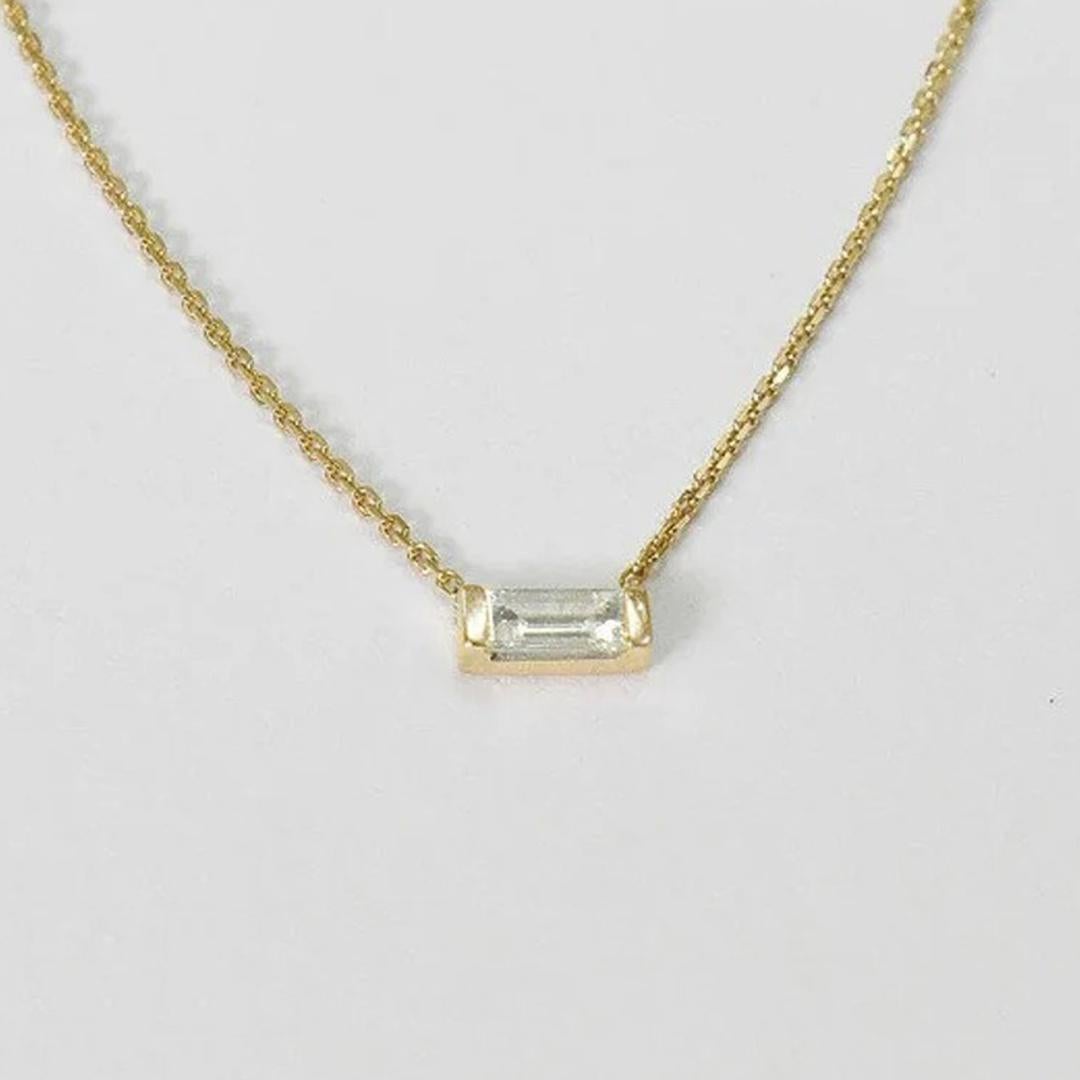 Emerald Cut 14k Gold Baguette Diamond Necklace Minimalist Diamond Necklace For Sale