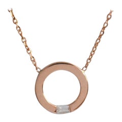 14k Gold Baguette Diamond Pendant Gold Circle Pendant Necklace with Diamond