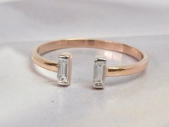 14K Gold baguette diamond two bar cuff ring Diamond Baguette 5x2 mm