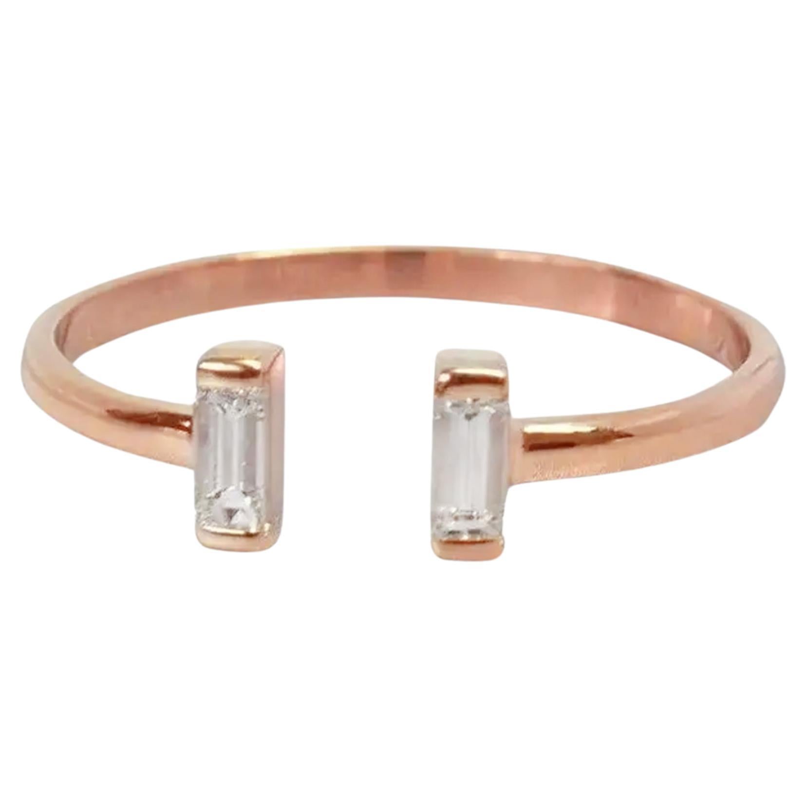 For Sale:  14K Gold baguette diamond two bar cuff ring Diamond Baguette 5x2 mm