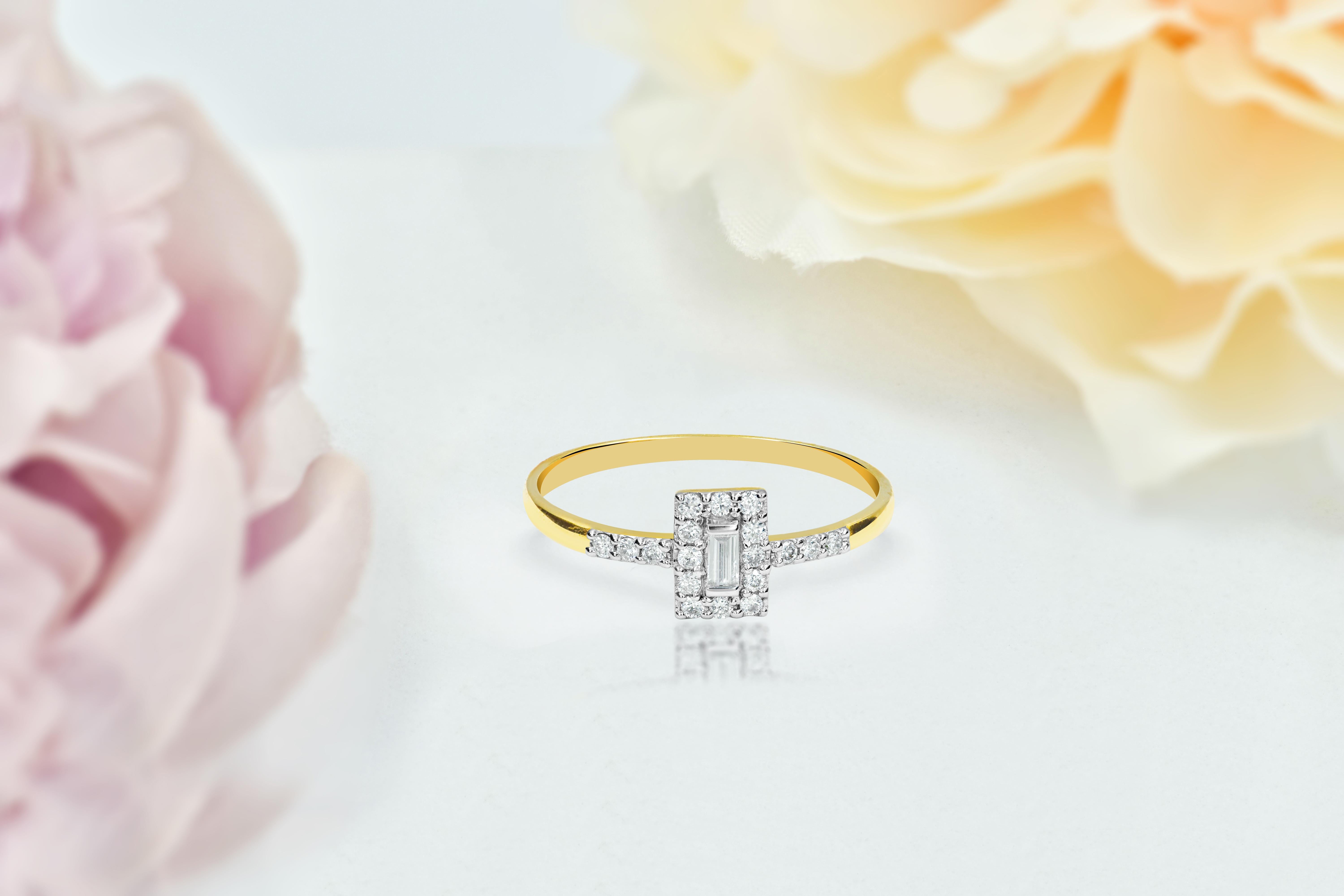 For Sale:  14k Gold Baguette Ring Diamond Baguette Ring Engagement Ring 6