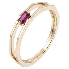 Hexagon Open Band Baguette Ruby 14K Yellow Gold Ring